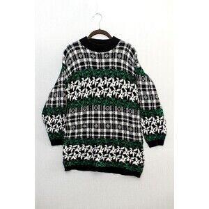 VTG American Pride Holiday Sweater White Black Green Pullover Ugly Party